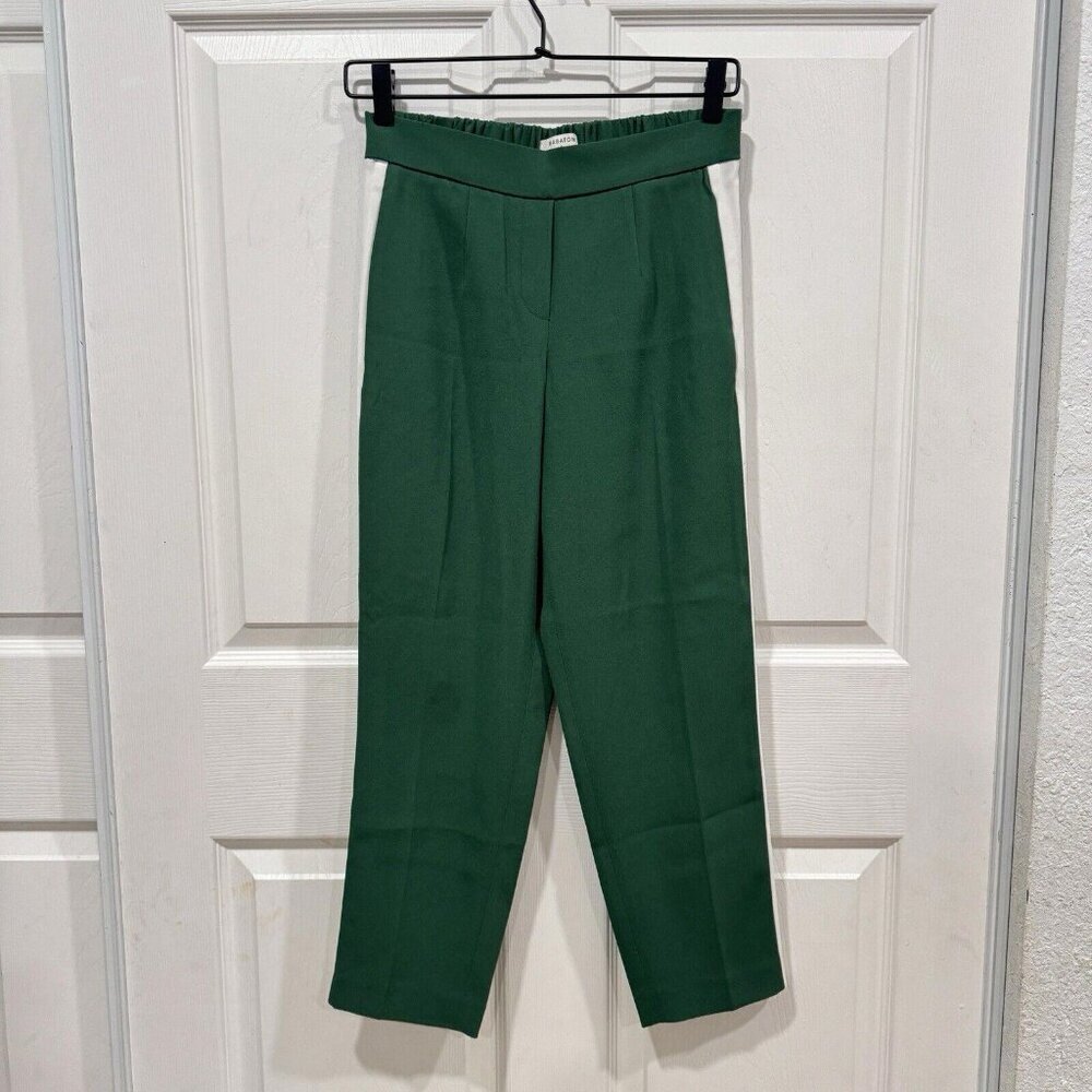 Aritzia Babaton straight leg green w/white stripe crop pull on dress pants 2